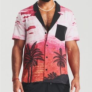 Ser.O.YA Malibu Pink Sunset Hawaiian Button Down Shirt Sleeve size XL NWT